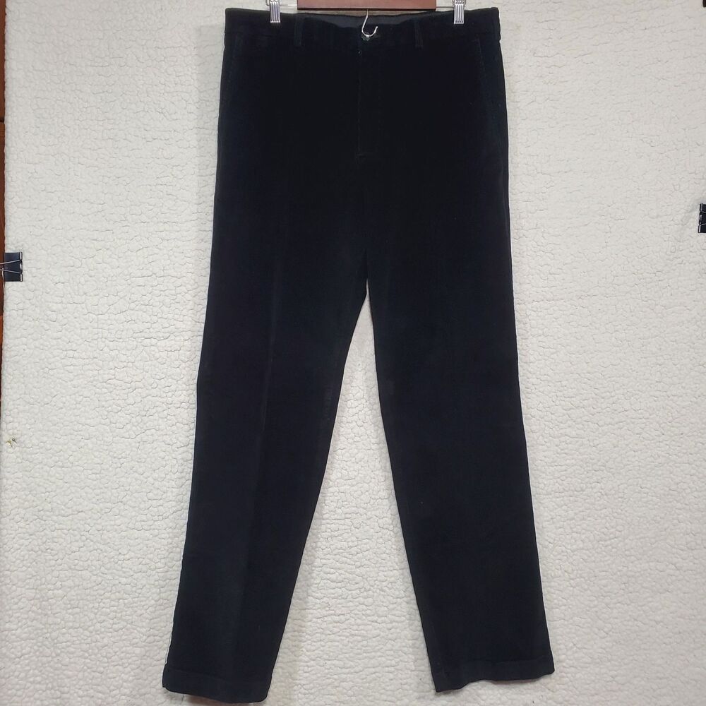 Roundtree & Yorke Pants Mens 36x34 Black Flat Front Corduroy Inno-Flex Waistband - Picture 3 of 9